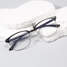 新款黑色商务半框眼镜男款痞帅台州厂批发防蓝光眼睛框架女D8022