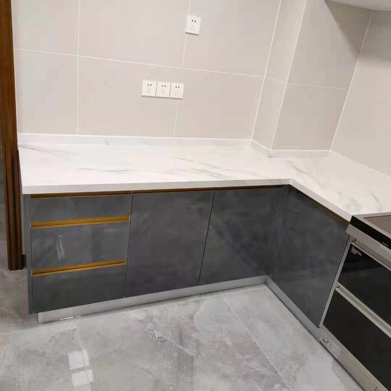 轻奢简约纯白色岩板倒台灶台台面中岛石材厨房台面岩板橱柜台面