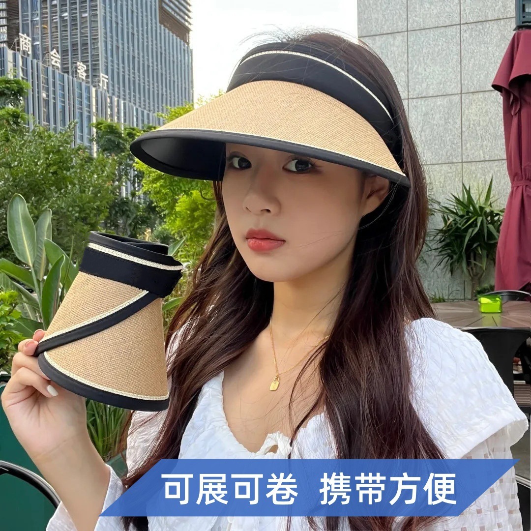 Straw Hollow Top Hat Summer Foldable Sun Protection Hat for Women all-Match Breathable Big Brim Sun Hat Wholesale 