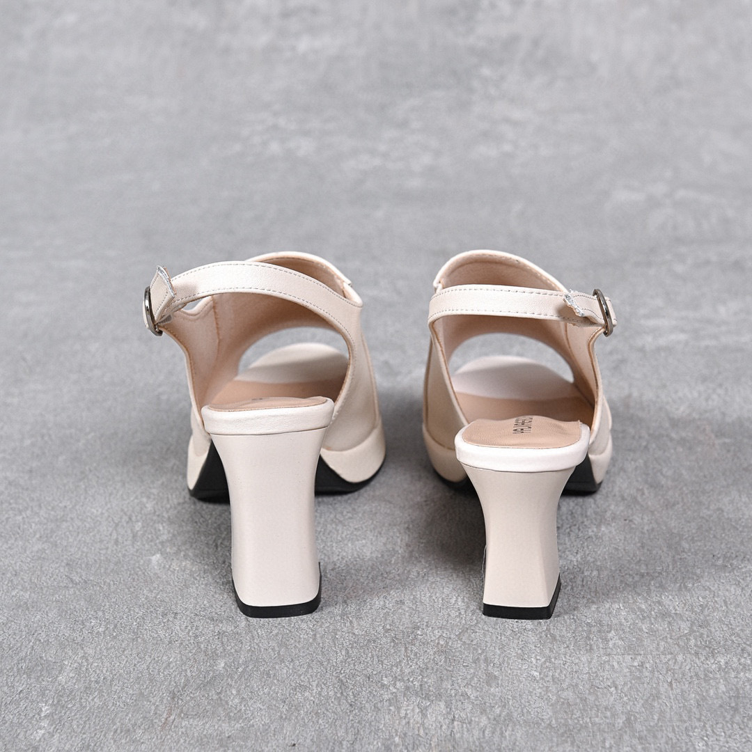 2024夏季新款鱼嘴鞋防水台凉鞋牛皮高跟鞋厚底日常春夏粗跟橡胶