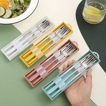 创意304韩式不锈钢便携餐具套装学生户外旅游勺子叉子筷子三件套