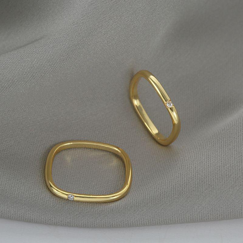 不锈钢戒指周家小方戒指 简约素圈方戒网红戒指小方 方形钻石戒指