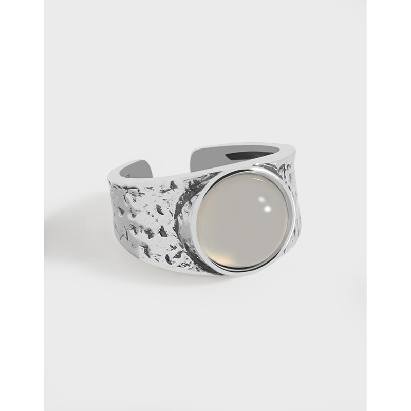 531韩版ins小众轻奢设计感复古做旧灰玛瑙宽戒指纯银s925女指环