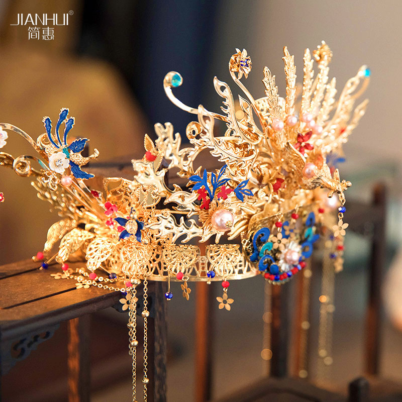 秀禾头饰步摇中式婚服明制汉服凤冠霞帔新娘龙凤褂diy手工成品