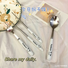 33X1可爱狗狗勺子筷子叉子便携三件套装外出旅行学生宿舍不锈钢餐