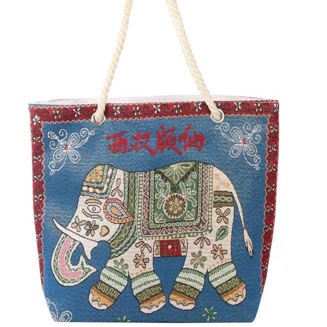 This Year's Popular Elephant Canvas Embroidered Bag Women's Scenic Spot Features Large Capacity New National Fashion Tote Bag