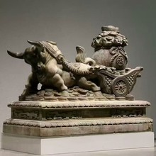 青石石雕牛居福地别墅酒店大堂摆件公园别墅牛拉聚宝盆生肖摆件