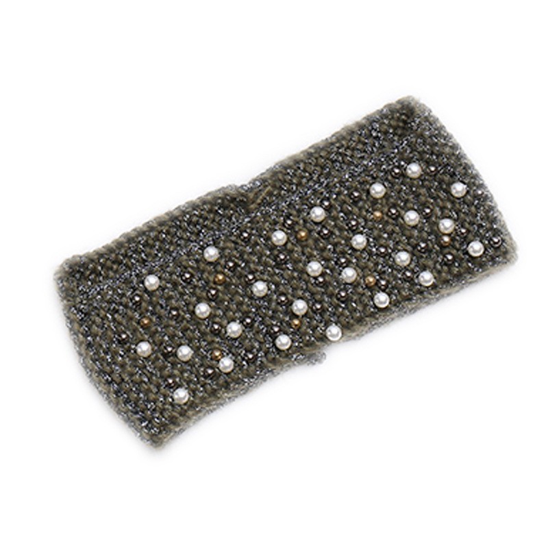 Factory Direct Sales Front Narrow Back Wide Pearl Knitted Hair Band Autumn and Winter Wool Headband out Face Slimming Hip Hop Hair Band