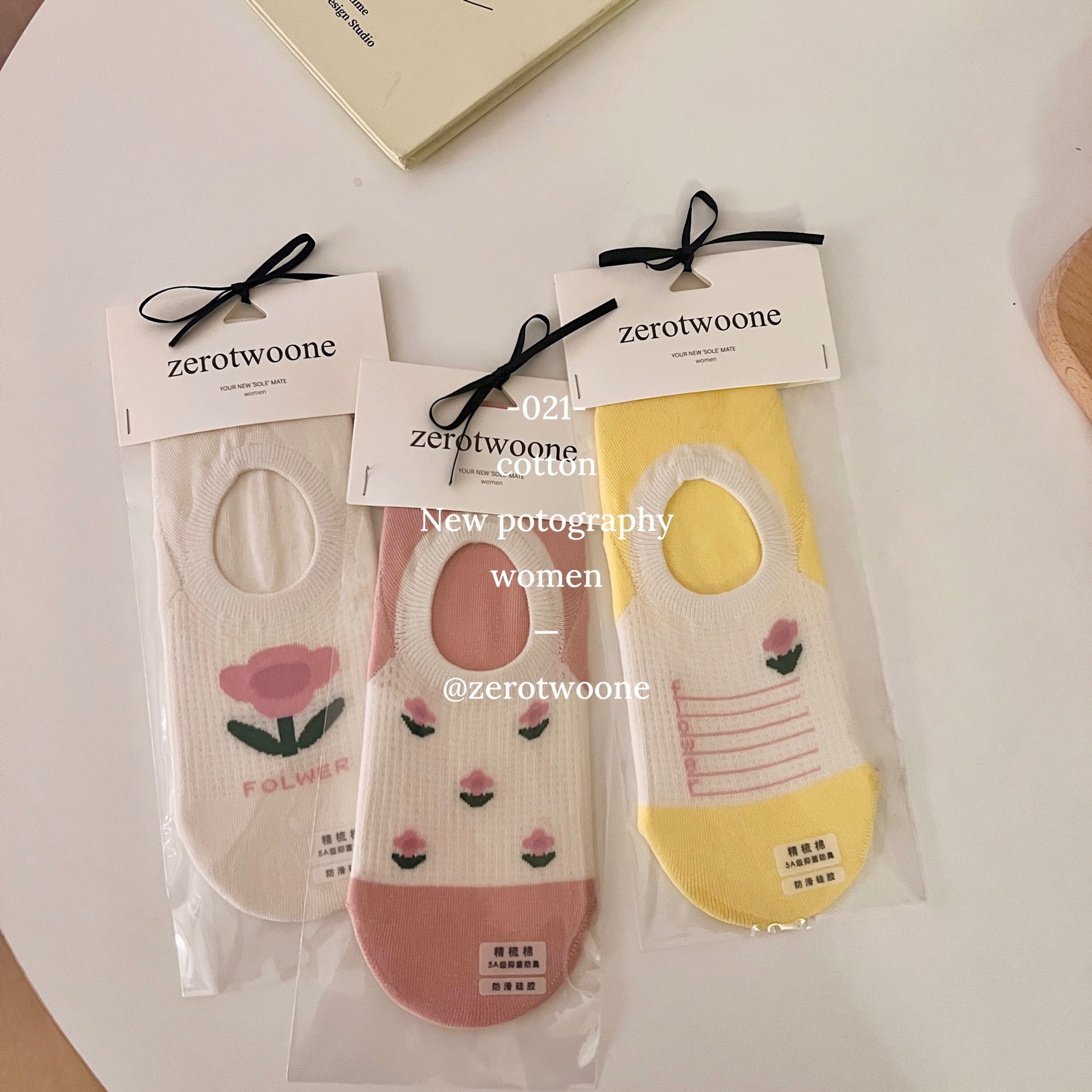 zerotwoone袜子女春夏2024年拼色花棉质女袜韩版防滑船袜女袜套