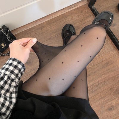 Polka Dot Stockings Anti-Snagging Japanese Lolita Jacquard Bow Love Pantyhose Slim Thin Sexy Black Silk Jk