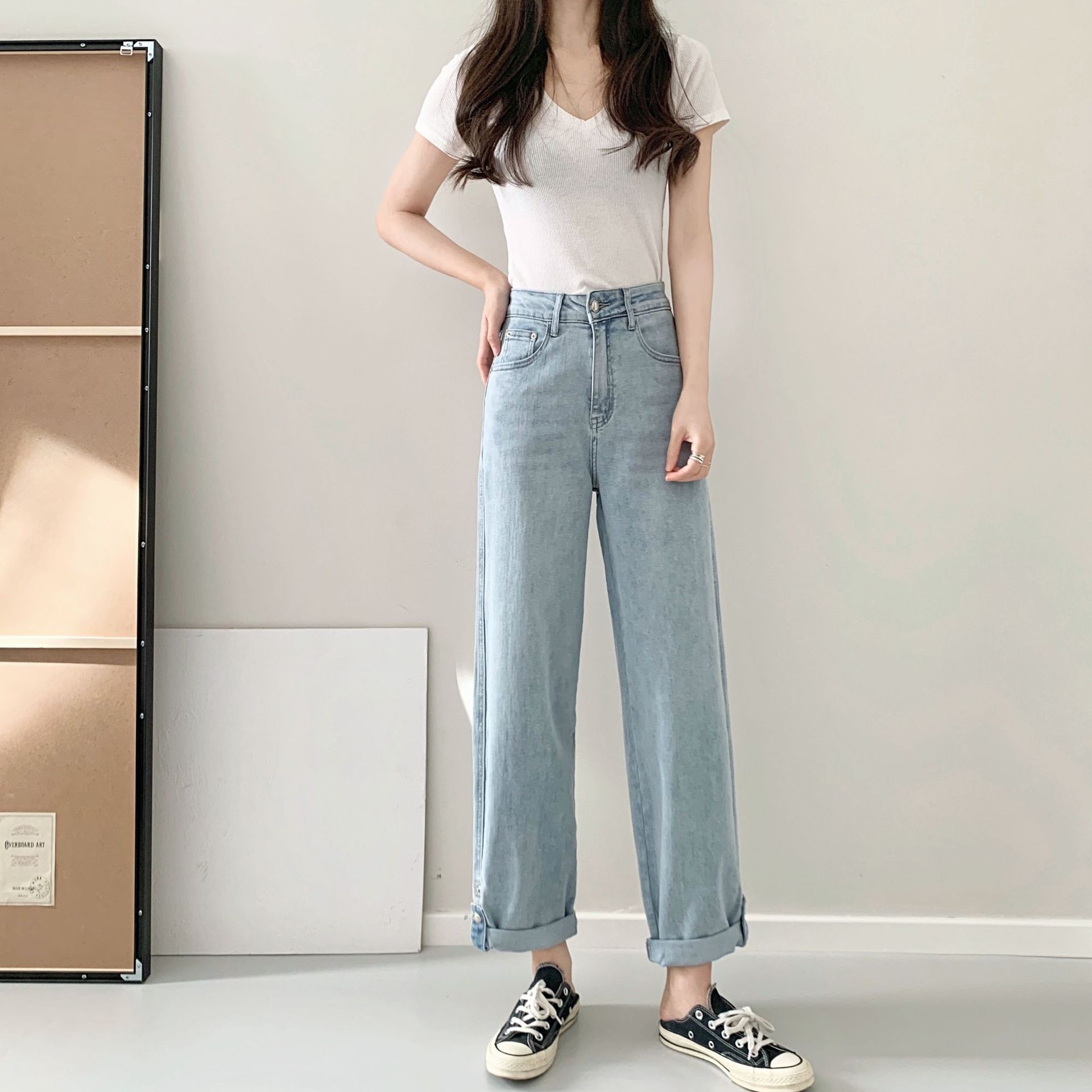 2021秋装新款弹力宽松男友风牛仔裤女显瘦街拍阔腿裤长裤