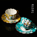 日本进口九谷烧陶瓷咖啡杯碟子 吉田屋花卉纹下午茶情侣杯