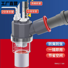 厨房下水管三通防返臭水槽洗菜盆净水器排水集成下水器三头通