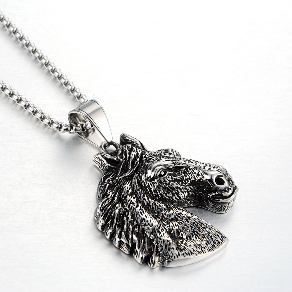 欧美日韩复古马头吊坠项链个性休闲时尚钛钢饰品跨境货源-阿里巴巴