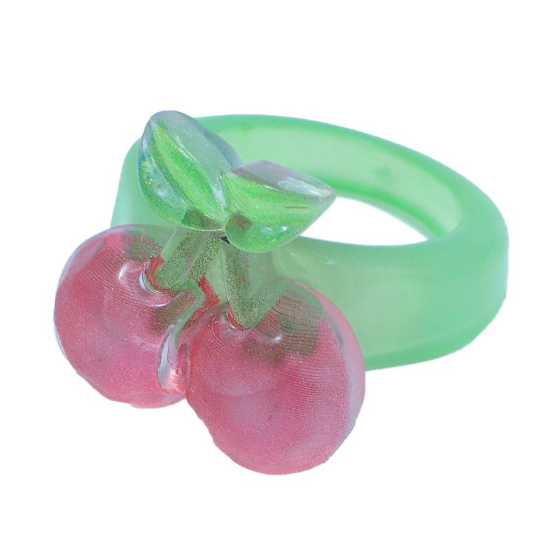 Fresh and Stylish Fruit Resin Ring Female Ins Creative Niche Design Non-Fading Three-Dimensional Cherry Ring