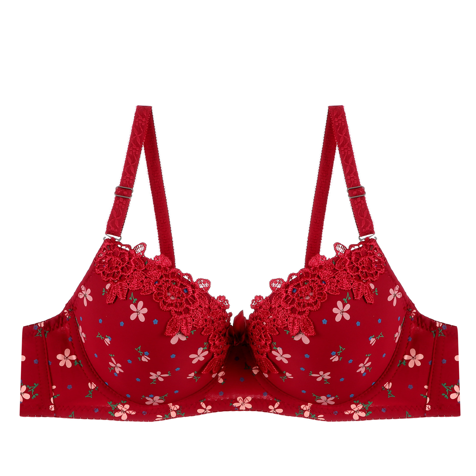 欧美外贸内衣大码印花款女士收副乳聚拢跨境专供调整型文胸罩批发