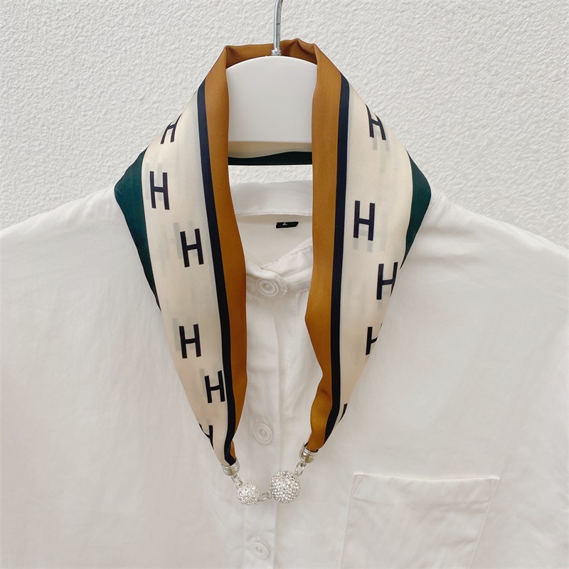 Spring and Summer New Internet Celebrity Same Hair Band Multi-Functional Scarf Satin Scarf Magnetic Buckle Fashion All-Match Decorative Scarf