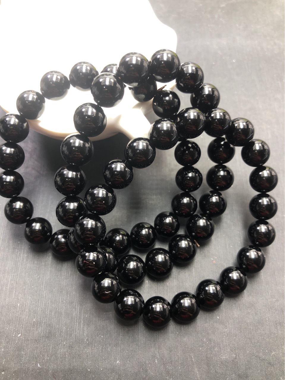 天然纯黑无杂精品黑曜石手串手链