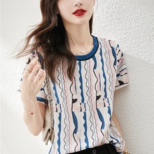 实拍 条纹T恤女短袖韩版宽松版体恤衫夏季女装2023新款雪纺衫上衣