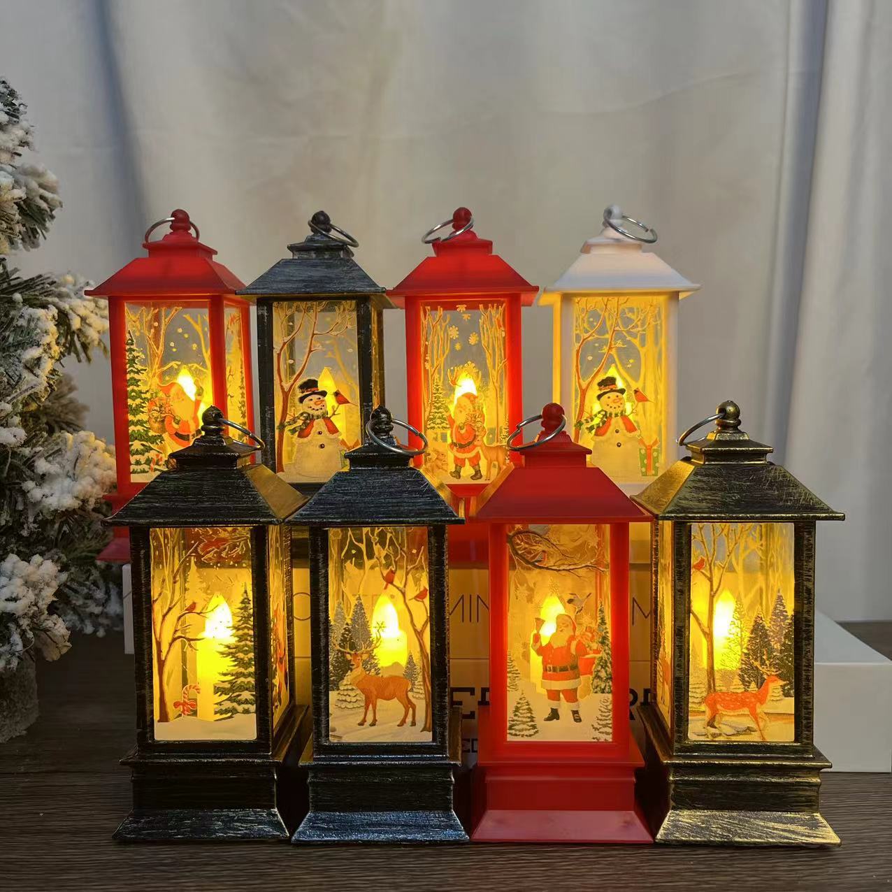 圣诞装饰品圣诞小油灯小风灯仿真火焰灯 led风灯蜡烛灯圣诞手提灯