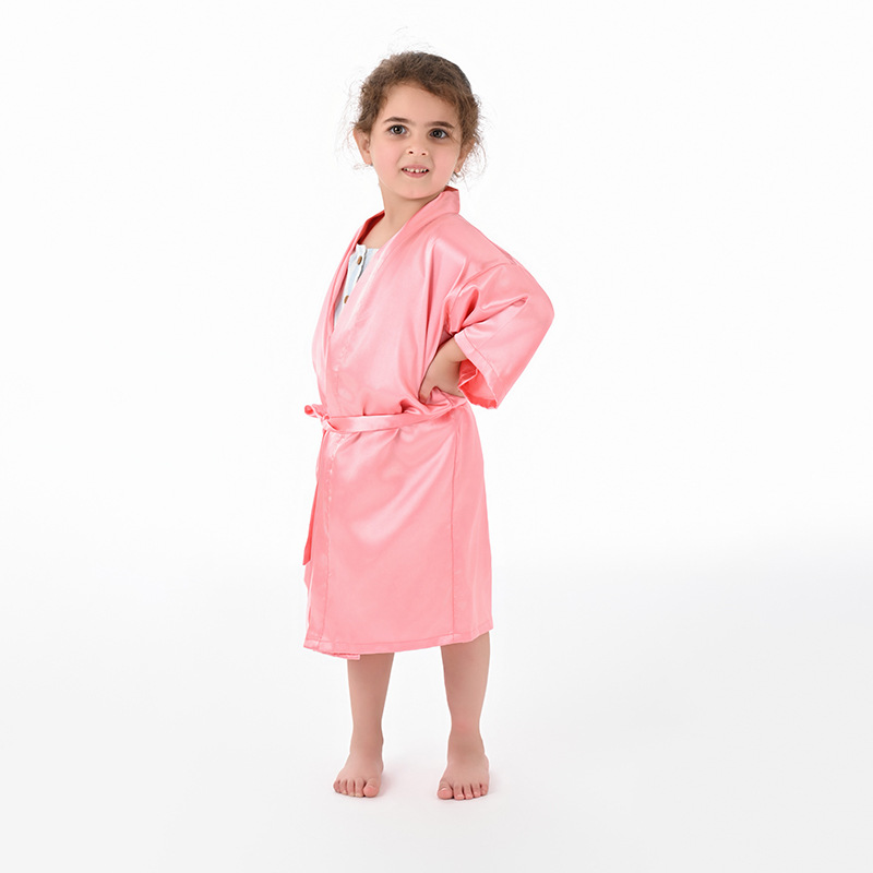 Cross-Border Solid Color Children's Bathrobes Foreign Trade Thin Big Children Satin Nightgown Baby Catwalk Cardigan Boys and Girls Bathrobe