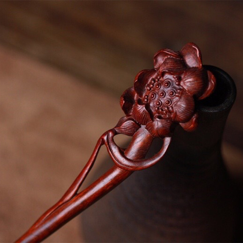 紫檀木发簪发钗diy古风步摇发饰簪子犀牛角紫檀木质发簪配件