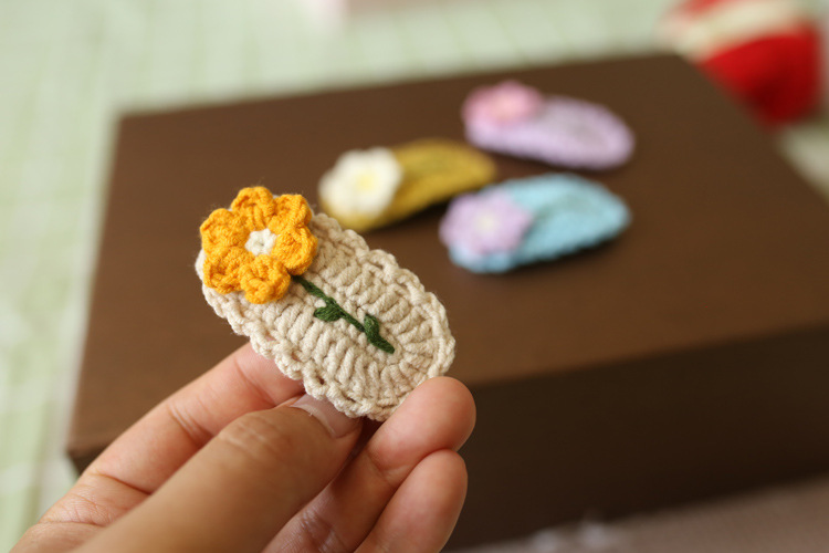 漂亮手工编织毛线发卡 女生复古小花朵头饰 宝妈手作发夹成品