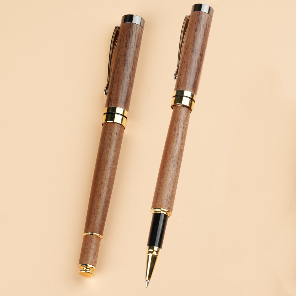 中式金属明尖胡桃木美工尖暗尖木头钢笔签字笔商务礼品书写刻字
