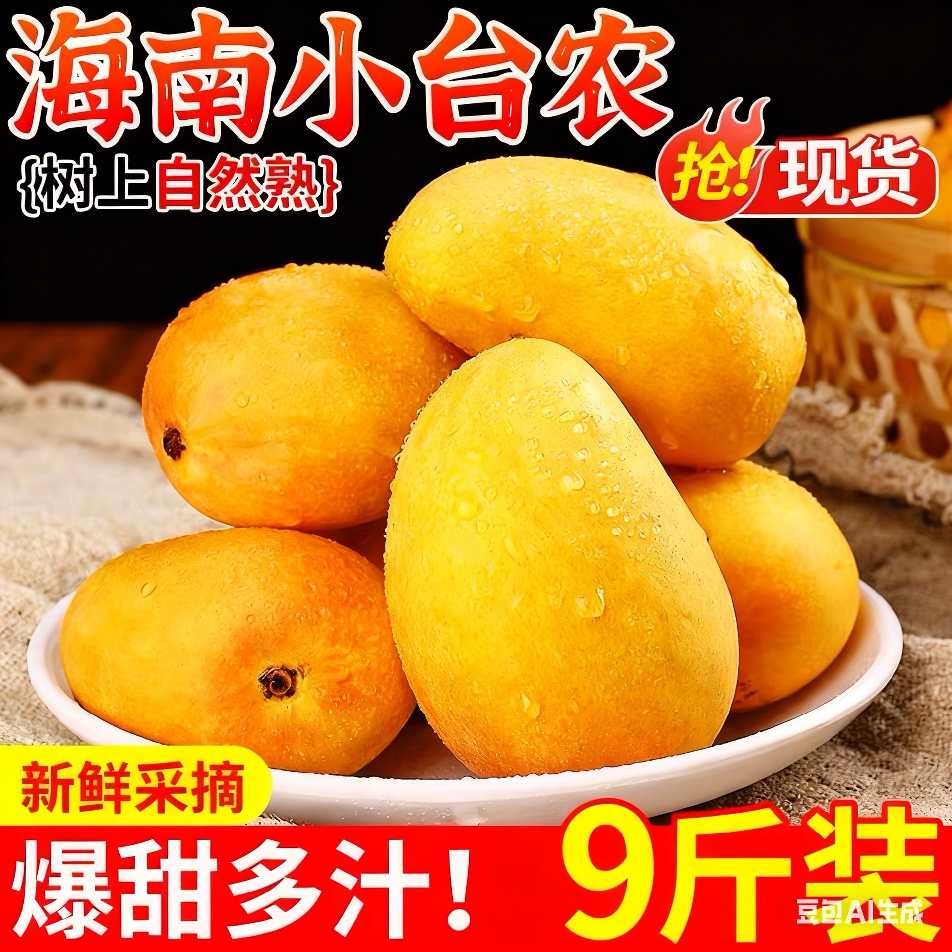 海南小台农芒果9斤新鲜小台芒当季特产水果现摘芒果大果整箱包邮