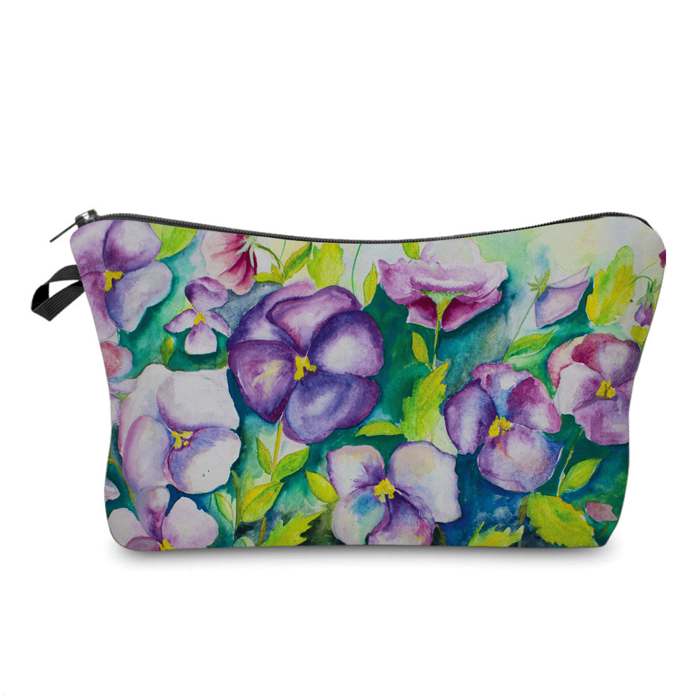 2022 New Women's Cosmetic Bag Printed Ins Oil Painting Flower Storage Bag Portable Clutch Storage Wash Bag