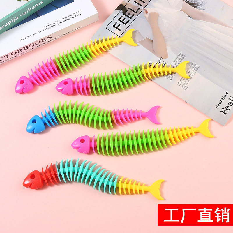 New Products in Stock Three-Color Stitching Tpr Fishbone Toy Fish Fishbone Thorn Bracelet Lala Bracelet Decompression Toys for Children