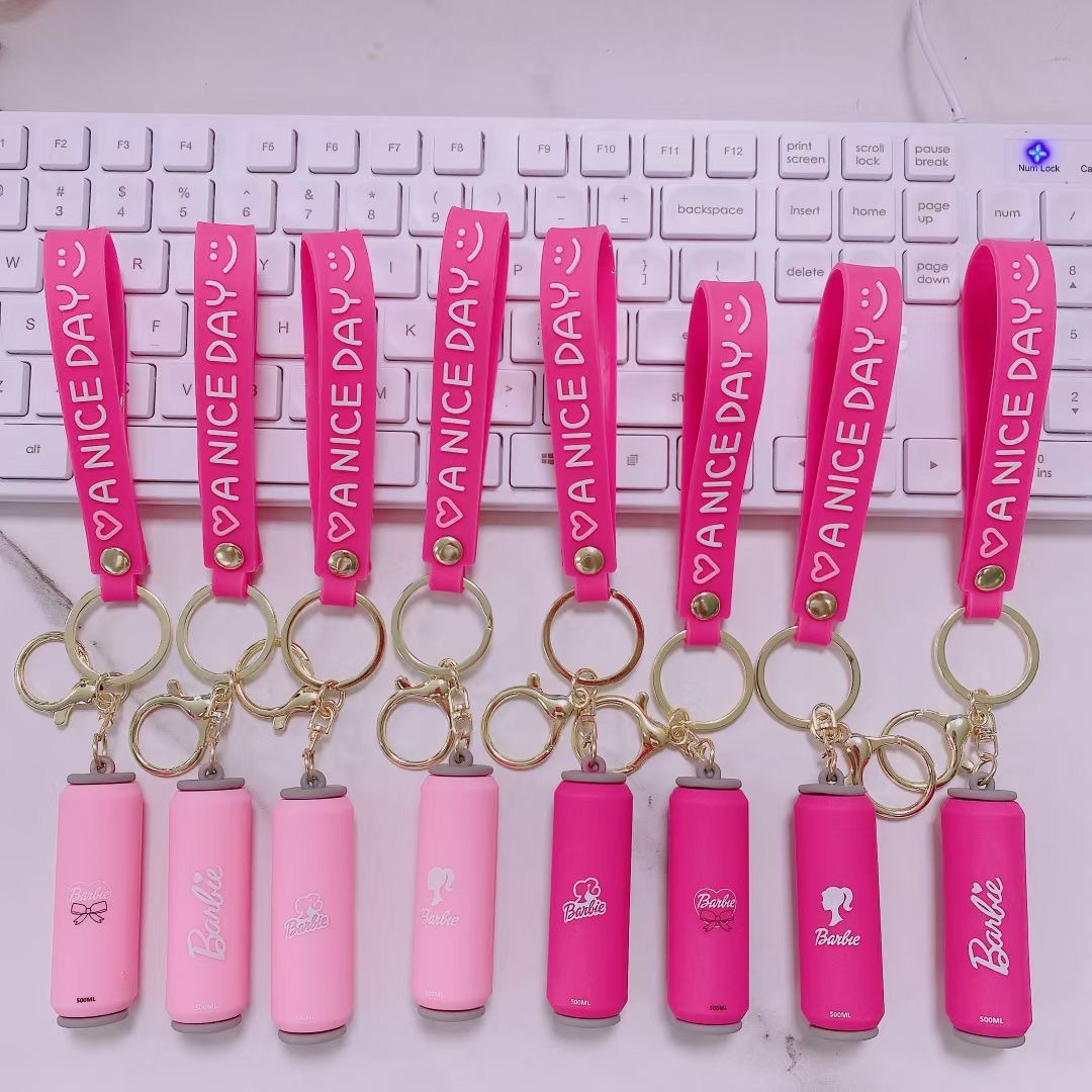 Cross-Border Hot Pink Barbie Keychain Couple Cute Barbie Pendant Creative Cans Key Chain Wholesale