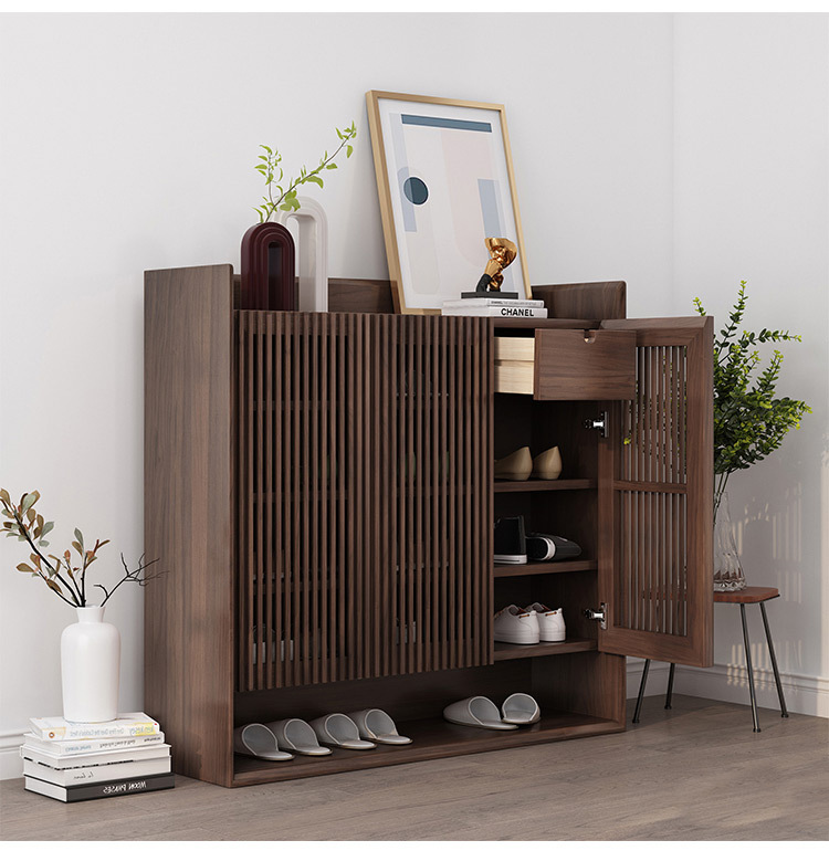 北欧实木格栅门鞋柜家用客厅小户型隔断柜玄关进门简约储物柜鞋柜