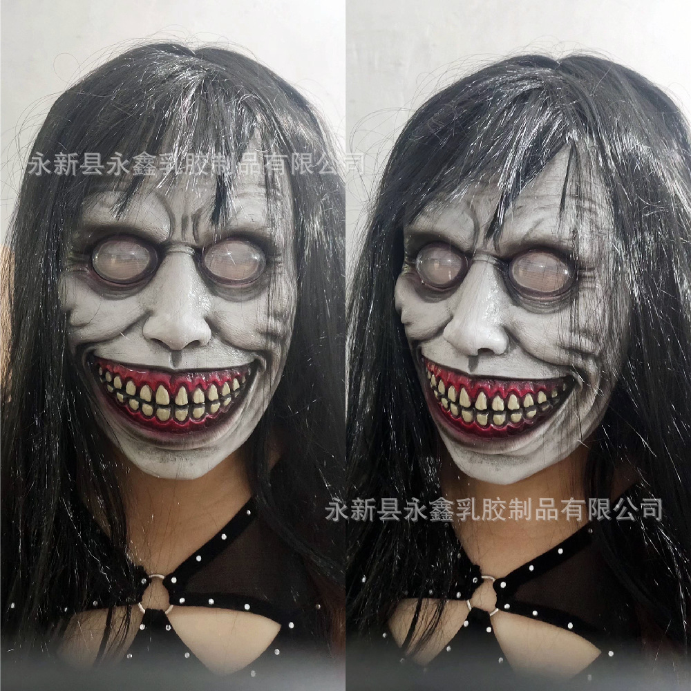 万圣节白脸驱魔人面具鬼屋密室逃脱贞子女鬼道具恐怖剧本假发头套
