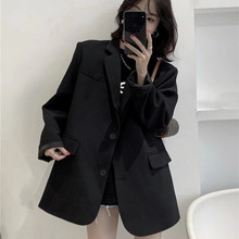 感黑色西装外套女2024年春秋新款韩版宽松小个子西服套装上衣