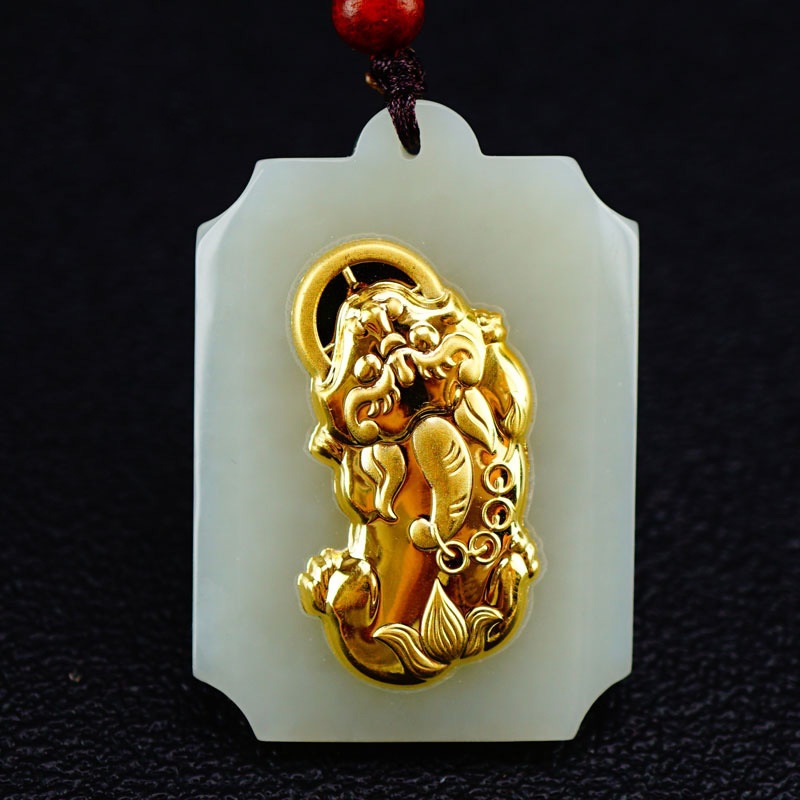 家旺福和田玉黄金镶玉貔貅吊坠女玉坠男玉佩足金情侣项挂坠厂家批