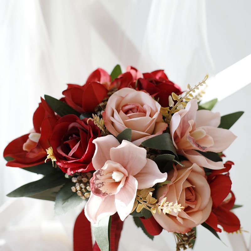 韩式欧式森系婚礼新娘伴娘结婚手捧花 仿真玫瑰婚纱旅拍道具花束