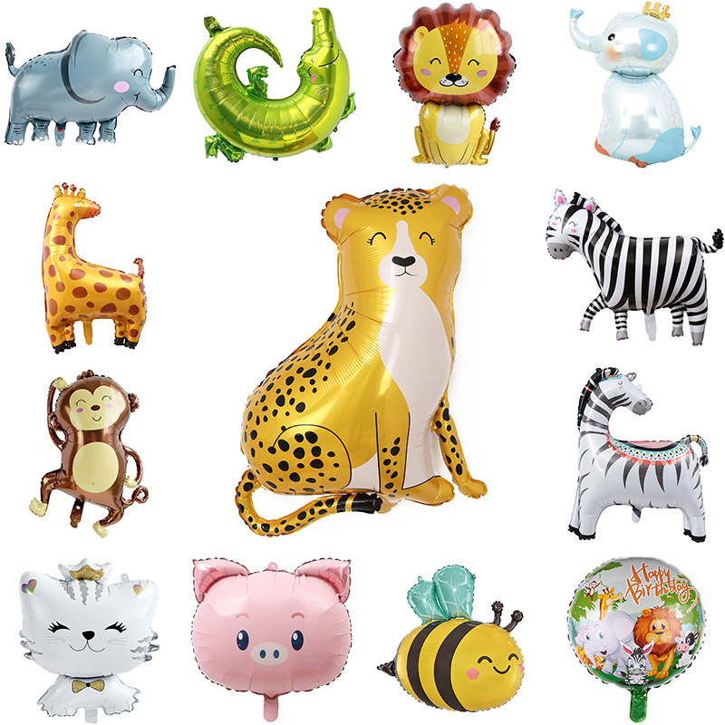 Foreign Trade New Cartoon Smiling Animal Aluminum Film Balloon Jungle Party Lion Dinosaur Panda Birthday Decorations Arrangement