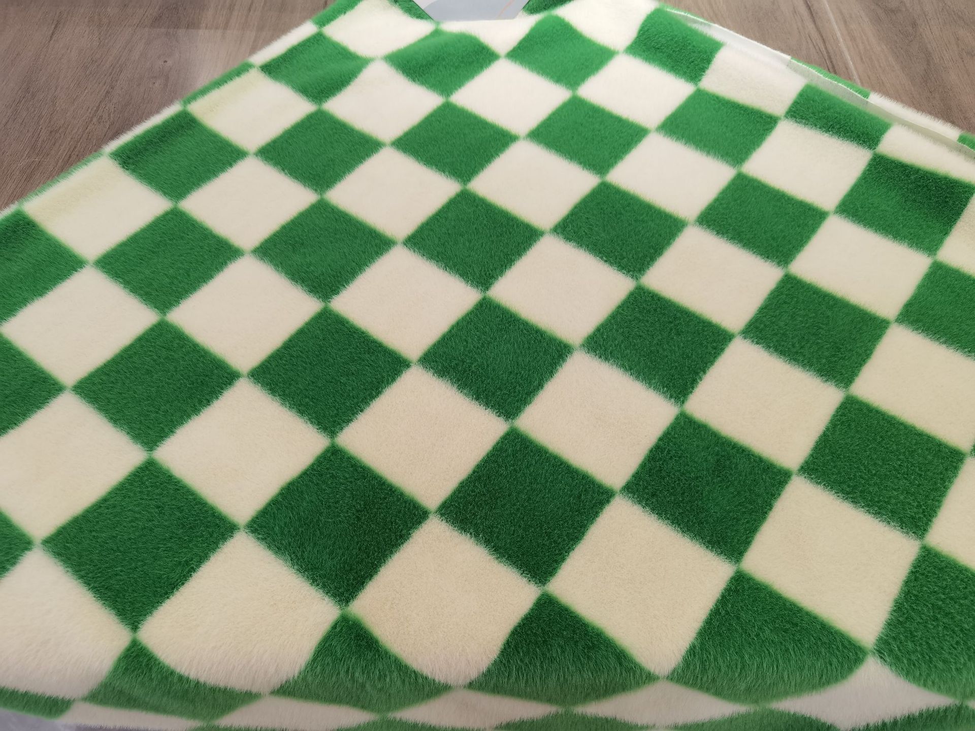 2022新款 森林绿棋盘格 印花玉狐绒 仿貂绒 服装面料