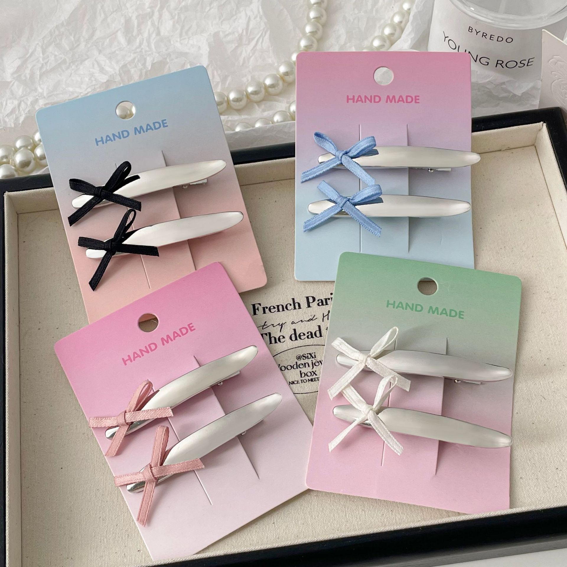 甜酷辣妹银色蝴蝶结金属发夹女丝带新款简约小众设计感刘海夹发饰