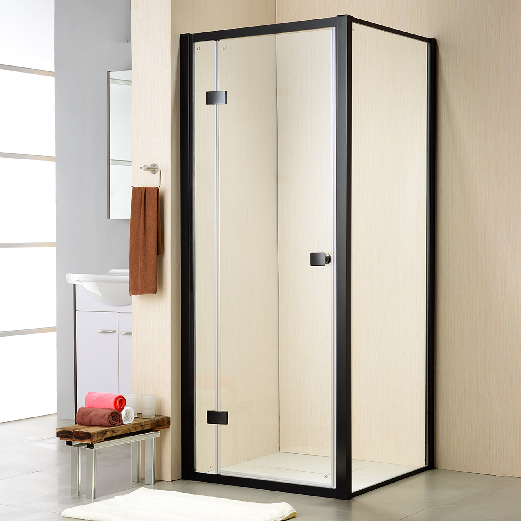 新款黑色淋浴房胶条一体化平开钢化玻璃卫生间浴室淋浴房隔断