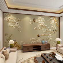 电视墙背景墙贴沙发贴画客厅中式花鸟装饰梅花影视墙布3d壁画墙