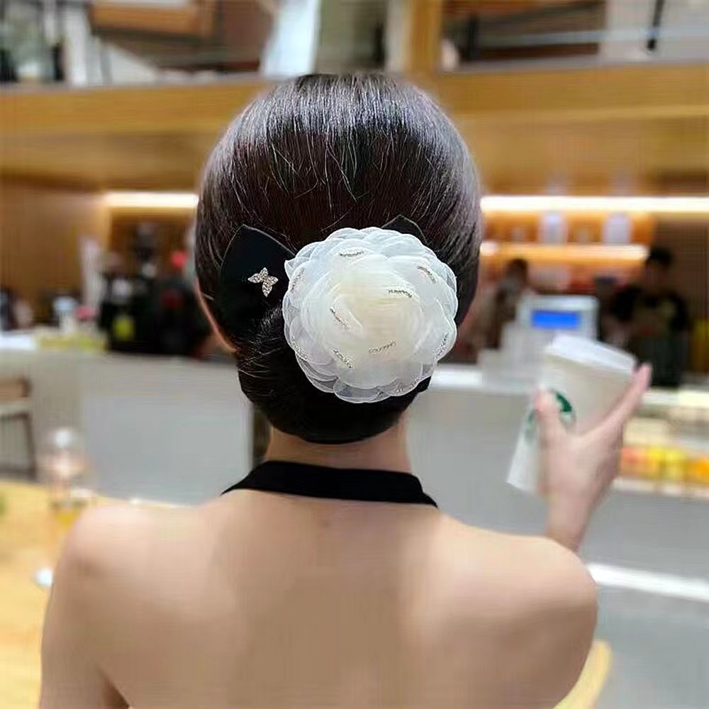 Cross-Border Light Luxury High-Grade Camellia Bow Bun Wriggled Plate Hair Artifact Tress Device Female Hairware