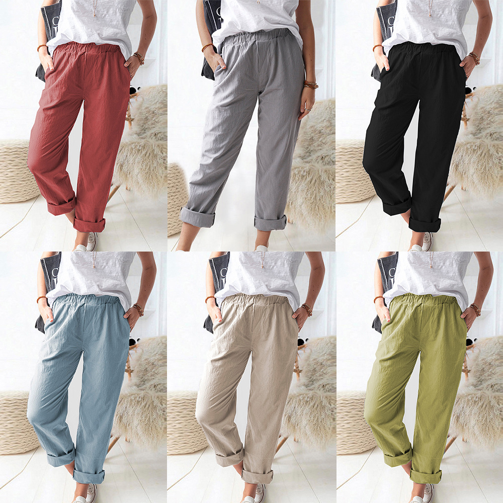 European and American Women's Clothing Summer New Pants European and American Leisure Trousers Fashion Solid Color Pocket Trousers in Stock