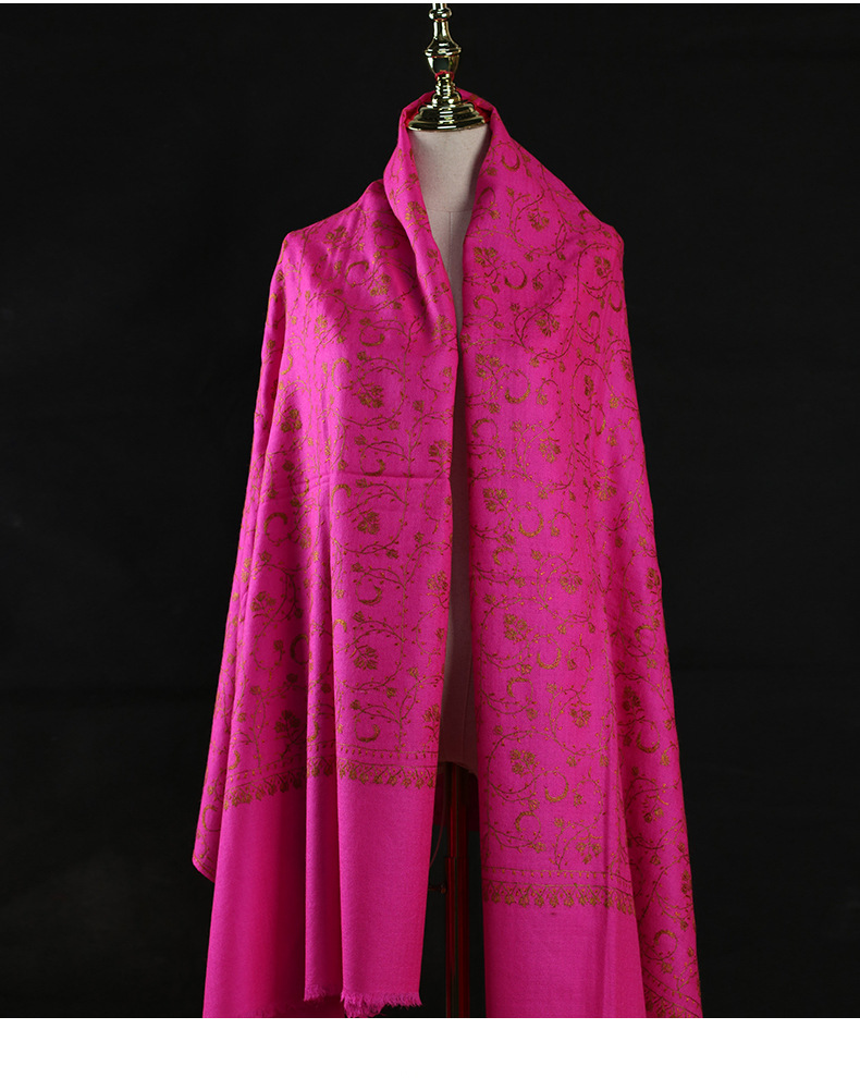 印度克什米尔羊绒围巾手工藤蔓绣保暖披肩大尺寸现货批发2022新款