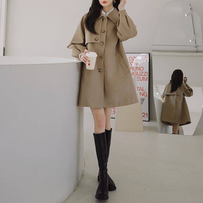 小个子风衣外套春秋外穿2023年新款女装休闲中长款卡其色外套上衣