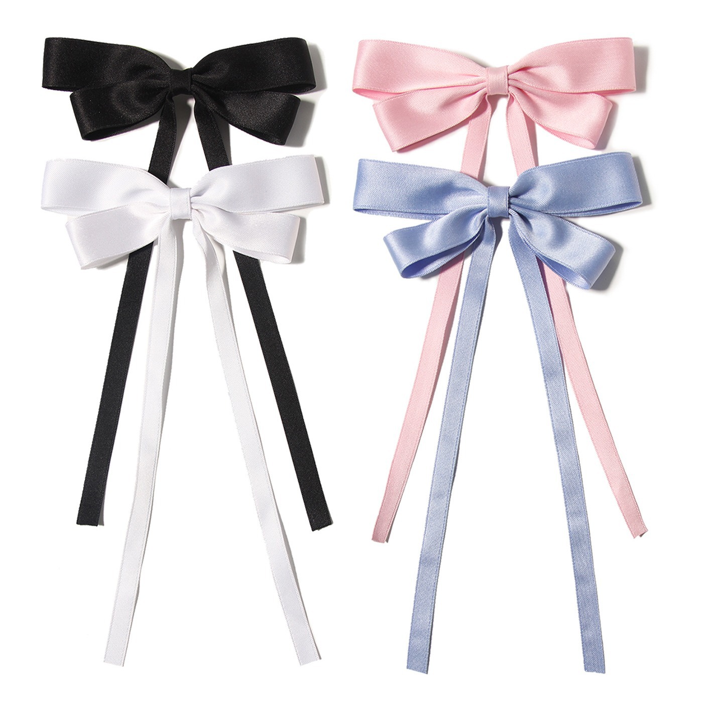 韩版双层蝴蝶结鸭嘴夹简约可爱风顶夹侧边夹纯色丝带女生发夹发饰