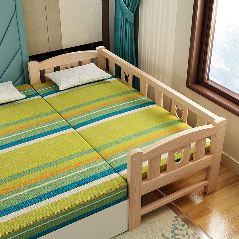 定做实木儿童床拼接床加宽床单人小孩婴儿床大床拼小床送床垫包邮