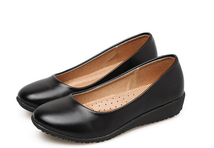 服务员工作鞋黑色工装皮女士上班防滑女软底舒适软底平底职业女鞋