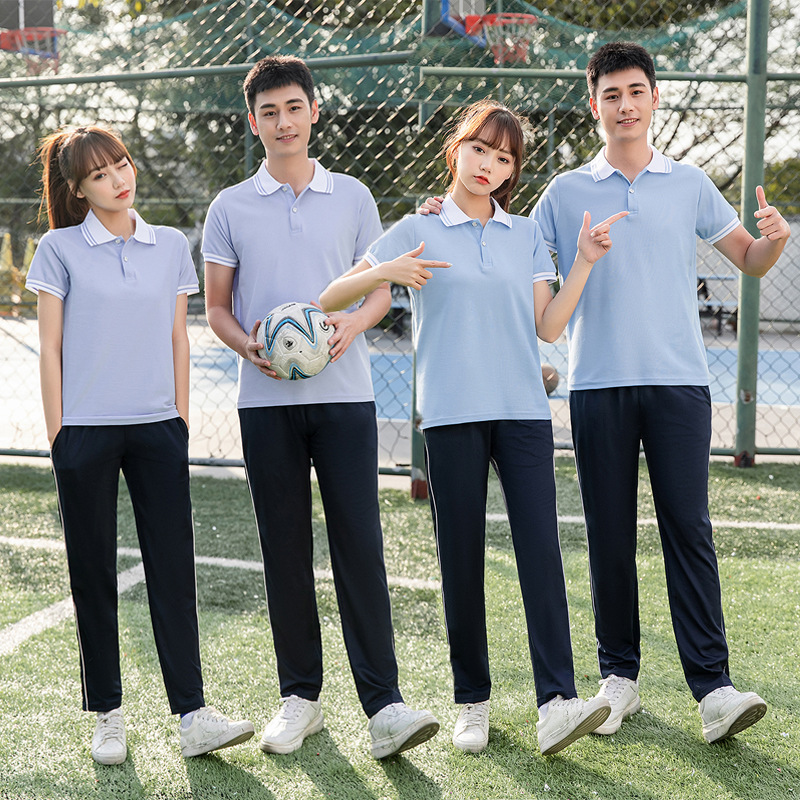 夏季中学生校服套装高中生初中学生短袖上衣运动服珠地棉班服薄款
